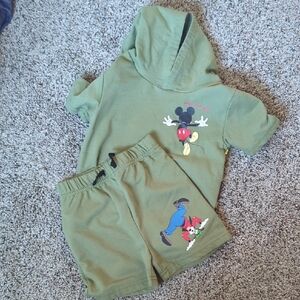 Green Mickey Mouse Hoodie and Shorts Set